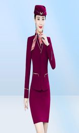 Two Piece Dress Spring Autumn Purple Blazer Set With Skirt ice Suits For Women Airline Stewardess Uniform Work Outfit Elegant 29944907