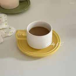 Mugs LadyCC Korean Colour Ceramic Mug Coffee Cup Contrast Simple Latte Afternoon Plate