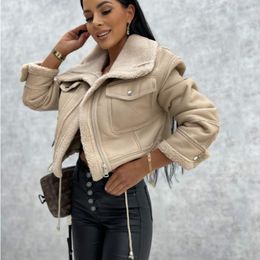 Faux Leather Jackets Women PU Short Thick Warm Black Outwear Female Aviator Retro Lapel Velvet Coat New Year Winter Tops YDL06