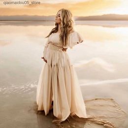 Maternity Dresses Photoshot pregnant womens long coat and top tier pregnant womens pleated semi transparent chiffon baby shower dress Q240413