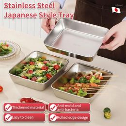 Plates 304 Stainless Steel Square Plate With Lid Rectangular Storage Pan Commercial Dish Tray Large Freshing Lunch Box Container