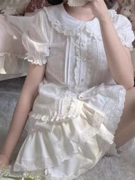 Summer Japanese Kawaii Lolita Pleated Skirts Womens Sweet Lace Patch Ruffle Cake Skirt Cute Bow Faldas Mujer Moda 2024