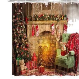 Shower Curtains Christmas Decor By Ho Me Lili Curtain Xmas Tree Fireplace Room Year Upgrade Polyester Fabric Bathroom Accessories