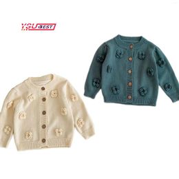 Jackets Autumn Born0-3Y Girls Coat Baby Sweater Cardigans Knitwear Cardigan Long-sleeve Cotton Handmade Flowers Jacket