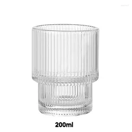 Wine Glasses 4pcs Ribbed Glassware Vintage Drinking With Glass Straws For Water Iced Coffee Cocktail Cups Dropship