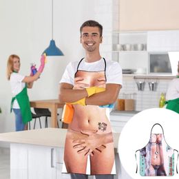 Table Mats Funny Personality Creative Apron Muscle Men's Bikini Series Cartoon Couple Polyester Aprons For Grilling