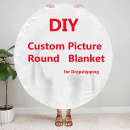 Custom Round Blanket with Words Picture Collage Customised Blankets,Birthday Souvenir Gifts Personalised Round Throw Blanket