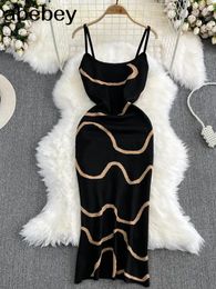 Casual Dresses Black Summer Knit Sexy Strap Dress Women Tank Elatic Waist Bodycon Sundress Female Beach Backless Long