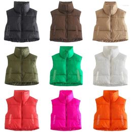 Women's Vests Elegant Down Coats Women Fashion Autumn 2024 Stand Collar Warm Outerwear Casual Belt Sleeveless Winter Coat Jackets