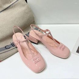 Dress Shoes Summer 2024 Buckles Rubber Footwear Sandals For Women Leather With Medium Heels Ladies Pink The Wholesale Trend Sale