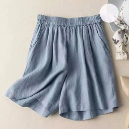 Women's Shorts 2024 Summer Loose Straight Barrel High Waist Slim Solid Colour Womens Linen