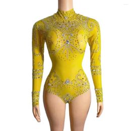 Stage Wear Sexy 5 Colours Rhinestones Transparent Bodysuit Dancer Show Evening Outfit Birthday Celebrate Stretch Club Costume