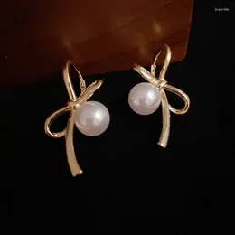 Dangle Earrings Fine Jewelry Gentle Temperament Sweet Bow Pearl Fashionable Ins High-end Light Luxury And Versatile