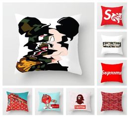 15 designs designer signage pillow case cushion cover letter brand SU red pattern 45X45CM throw pillowcase HT163645894343665010