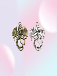100Pcs alloy Dragon Antique silver bronze Charms Pendant For necklace Jewelry Making findings 35x28mm1294810