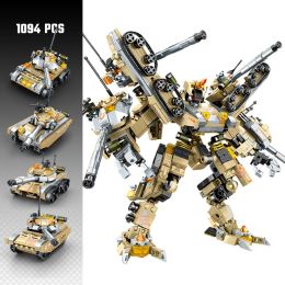 SEMBO 1094pcs Tank Combined Transforming Robot Model Building Blocks MOC Military Vehicle Assembly Mecha Bricks Boys Toys Gifts