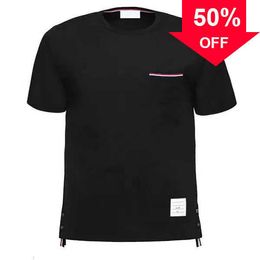 Tb Fashion Brand Mens T Shirts Chest Pocket Stripe Pure Cotton Summer Round Neck Short Sleeve T-shirt Business Casual 21