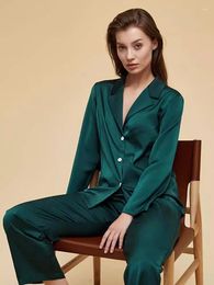 Home Clothing Mulberry Silk Women Full Length Pajamas Set Two Pieces Sleeping Wear