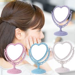 2Sides Heart-shaped Makeup Mirror Rotatable Stand Table Compact Mirror Dresser E8BB