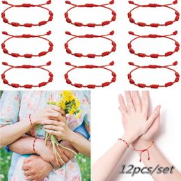 Charm Bracelets 12pcs/lot Boho 7 Knots Red String Bracelet For Protection Lucky Amulet Adjustable Braided Rope Anklet Wristband Jewellery