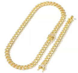 iced out chains bracelet necklace jewlery set luxury designer mens bling diamond cuban link chain bracelets necklaces gold silver 7854194