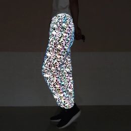 Pants Colourful reflective men pants lover night glow casual jogger men streetwear hip hop nightclub stage trousers mens track pants