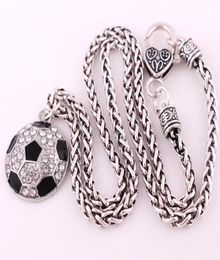 HL21 fashion sport rhodium plated black enamel soccer with crystal pendant necklaces7129352