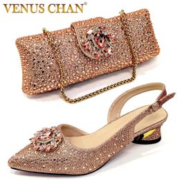 Elegant And Sexy Champagne Colour High Heels Shoes And Bag With Rhinestone Embellished Toe Is Comfortable Womens Shoes For Party 240329