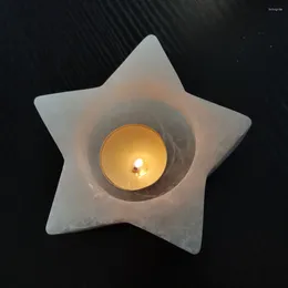 Candle Holders 9-10cm Natural Selenite Satin Spar Five-Pointed Star For Home Decora Reiki Healing Crystal