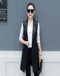 Spring Faux Leather Blazer Vest Womens Long Slim Fit Waistcoat Ps Size 3XL PU Sleeveless Jacket Suit Vest Woman Vintage DV512299i4374333