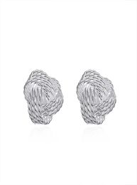 Charm 925 Sterling Silver Plated Love Knot Stud Earrings for Ladies Women 12mm Diameter High Polish3295058