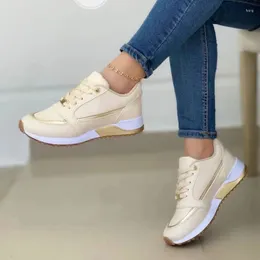 Casual Shoes Autumn Sneakers Leather Fashion Rivet Breathable Lace Up Wedge Women's Vulcanised Tennis Non-Slip Zapatos Mujer