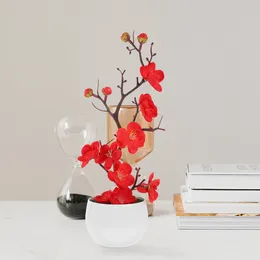 Decorative Flowers 2 Pcs Fake Potted Artificial Plastic Realistic Plum Blossom Bonsai