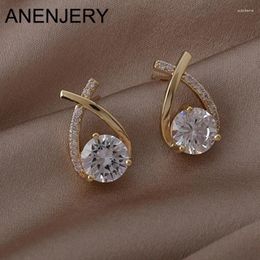 Stud Earrings ANENJERY Temperament Crossing Micro Inlaid Zircon For Women Ear Buckle Creative Sweet Jewellery Accessories