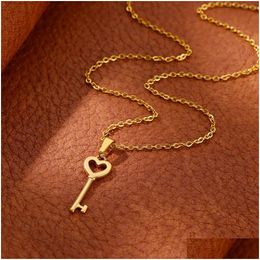 Pendant Necklaces 14K Yellow Gold Necklace For Women Vintage Colour Mini Heart Non-Fading Jewellery Gifts Drop Delivery Pendants Dhwt9