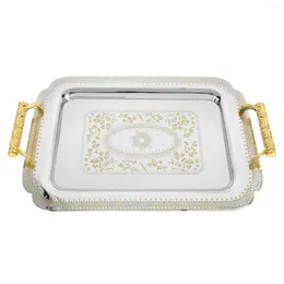 Tea Trays Tray Serving Plate Platter Metal Coffee Cake Dessert Bread Drinks Fruit Ottoman Stainless Rectangular Gold Breakfast Table