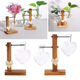 Vases Desktop Plant Terrarium Glass Planter Vase With Wooden Stand Double Bottle