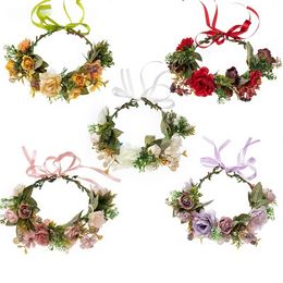 Flower Headband Head Roses Garland Hair Band Crown Boho Fabric Wreath Photo Props Festival Wedding Hair Accessories