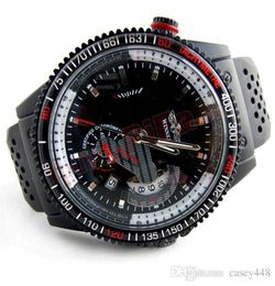 Fashion Men Brand Winner skeleton watch black silicone calendar second disc mechanical watch relojes de hombre252L2812588