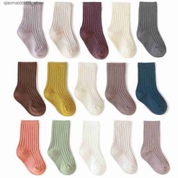 Kids Socks 5 pairs/set of Spring Cotton Home Sport Stocks cute solid striped white stockings suitable for baby boys and girls accessories Q240413