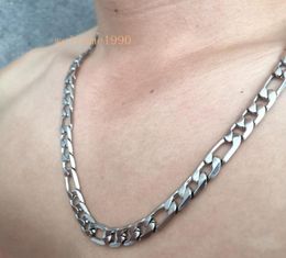 2019 XMAS Gifts for boys Mens stainless steel silver NK Chain Figaro Link necklace high quality 9mm 24039039 huge jewelry5267146