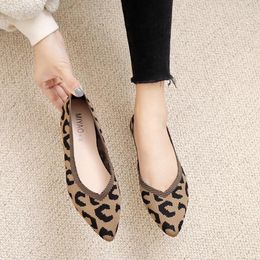 Casual Shoes 2024 Fashion Breathable Leopard Mesh Ballet Flats Pointed Toe Slip On Loafers Women Soft Rubber Sole Boat