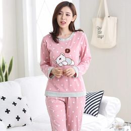 Home Clothing Girls Cute Cartoon Pyjamas Sets For Women 2024 Autumn Thin Cotton Long Sleeve Pyjama Pijama Homewear Female Lounge