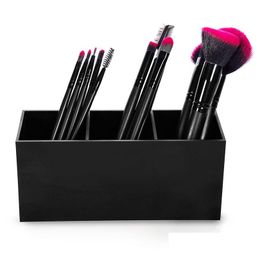 Cosmetic Organiser Three Slots Acrylic Makeup High Quality Black Plastic Desktop Lipsticks Stand Case Fashion Tools Storage Box Drop D Dhkr7