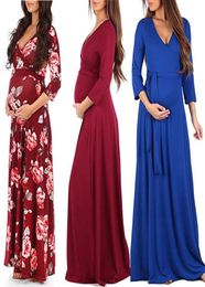 Women Floral Maternity Dress 14 Colors Long Sleeve Maternity Pregnant Clothes Boutique Women Dresses Solid Lace Vneck Women Dress9983404