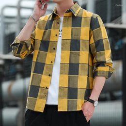 Men's Casual Shirts Plaid Shirt And Blouse For Men Summer Clothes Tops Korean Clothing Long Sleeves Work Wear Top Mens 2024