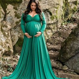 Maternity Dresses Photo shoot Pregnant womens clothing summer shoulder long sleeved maternity dress Q240413