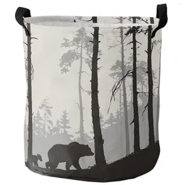 Laundry Bags Bear Pine Tree Brown Silhouette Foldable Basket Kid Toy Storage Waterproof Room Dirty Clothing Organiser