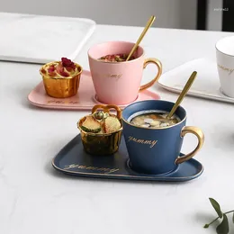 Mugs Nordic Ceramic Coffee Cup And Saucer Set Breakfast Snack Afternoon Tea Tableware Tray Creative European Light Luxury