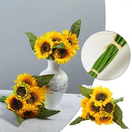 Decorative Flowers Roses Artificial Sunflower Bouquets With Long Stem Silk Sunflowers For DIY Wedding Party Pretty Garland